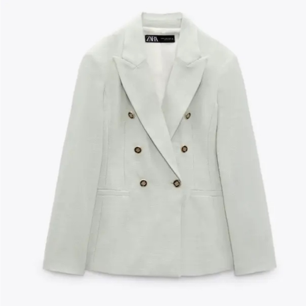 ZARA WOMEN NEW DOUBLE BREASTED BLAZER LIGHT GREEN JACKET 7901/025 XS